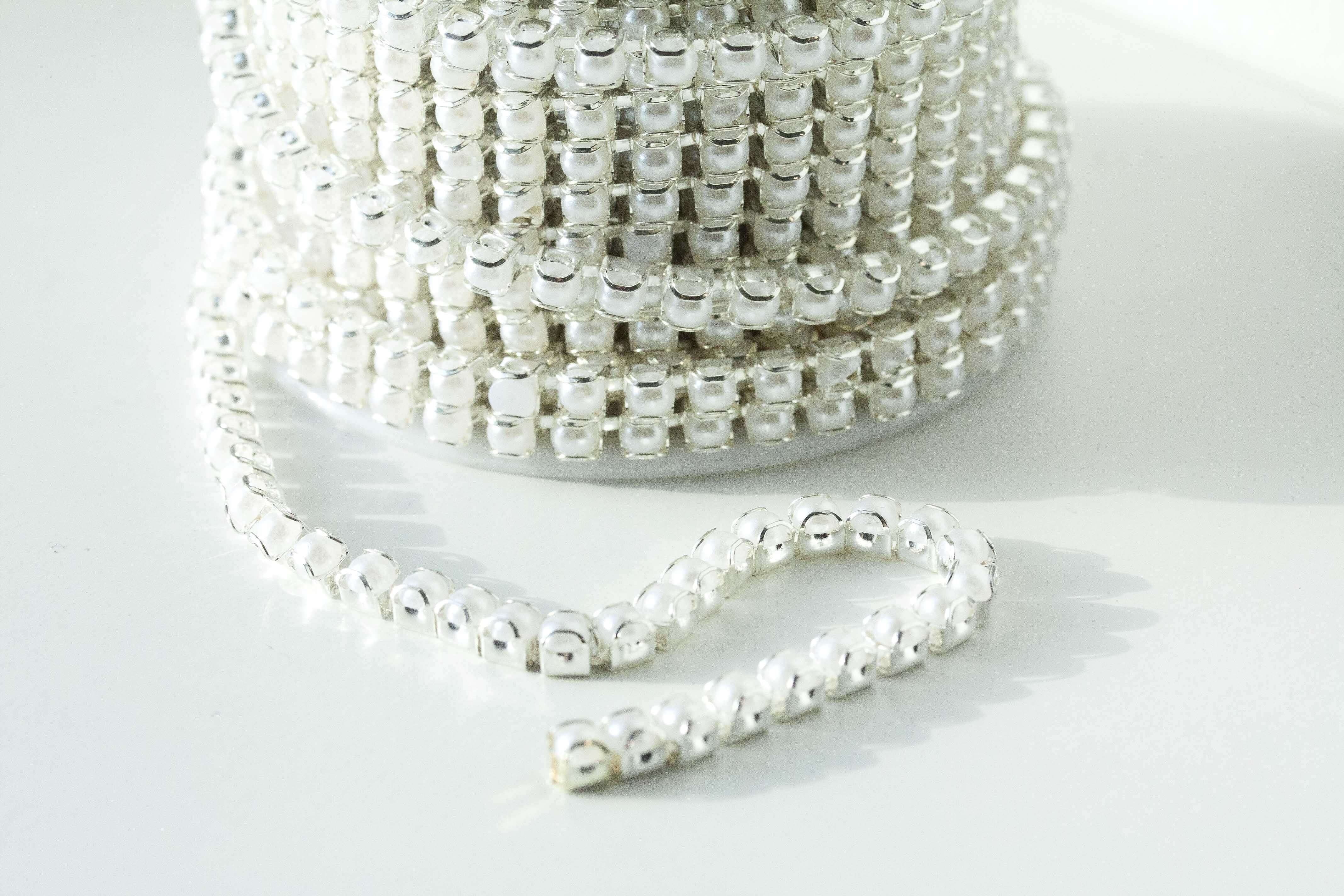 Ланцюжок стразовий Silver + Pearl