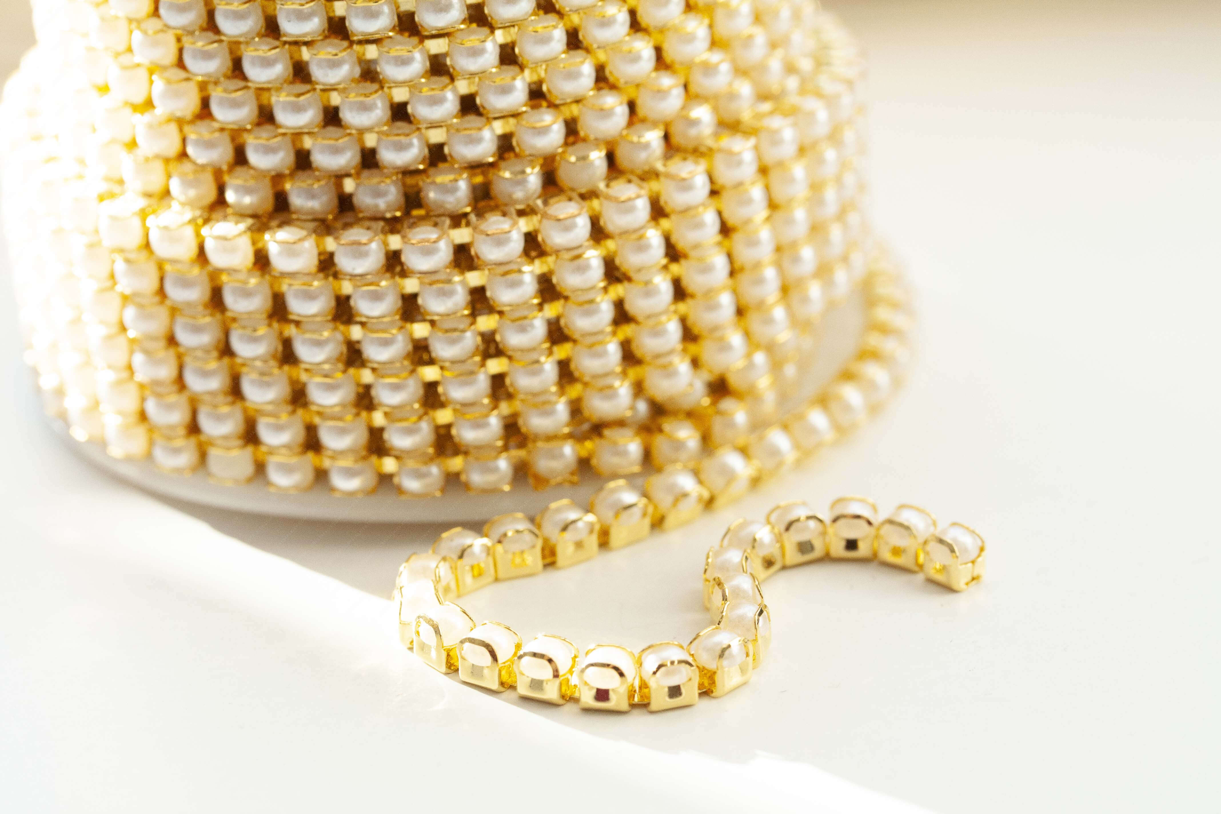 Ланцюжок стразовий Gold + Pearl